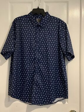 SHIRTCRAFT PERFORMANCE Mens Navy/White Palm Tree Casual Slim Fit Summer Shirt XL